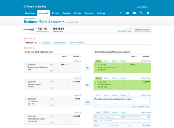 xero software accounts screen capture