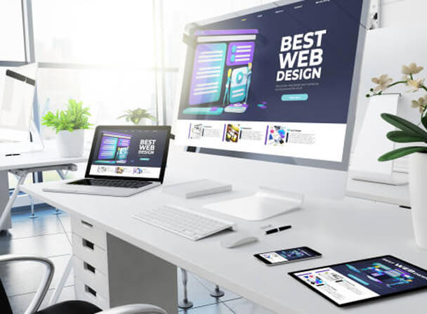 website designer work desk 3D illustration
