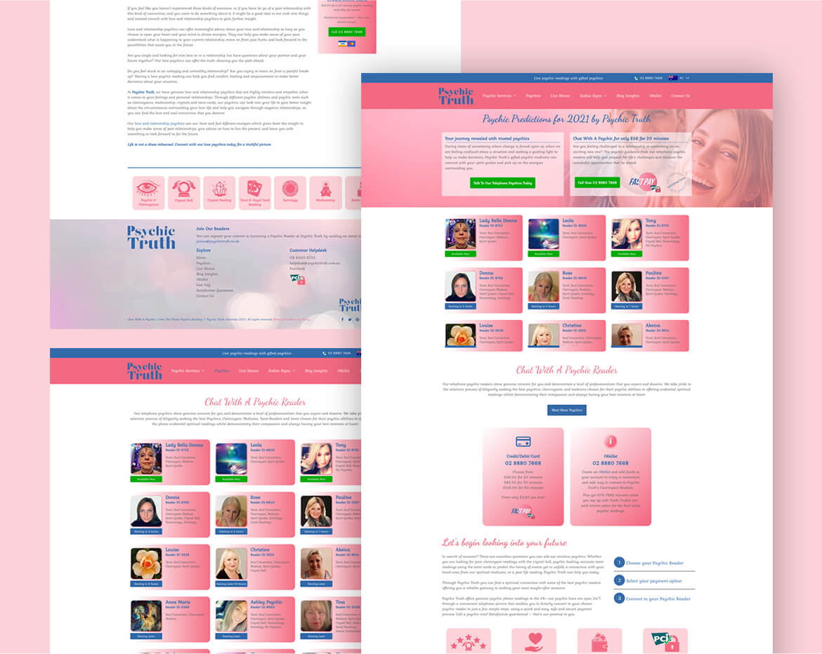 psychic truth website screens