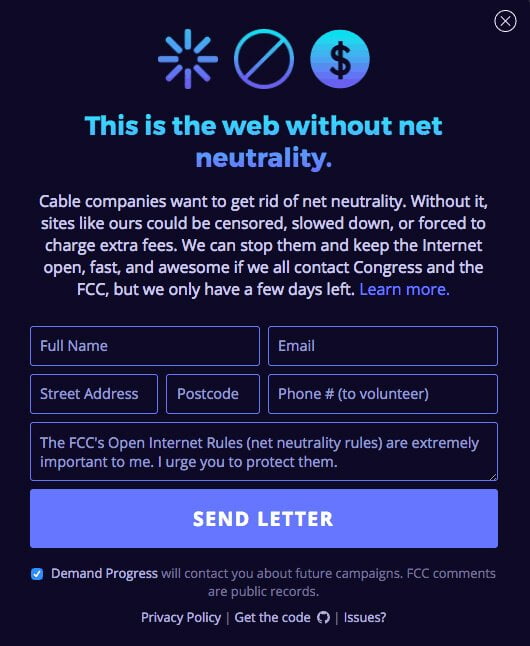 net neutrality campaign screen capture
