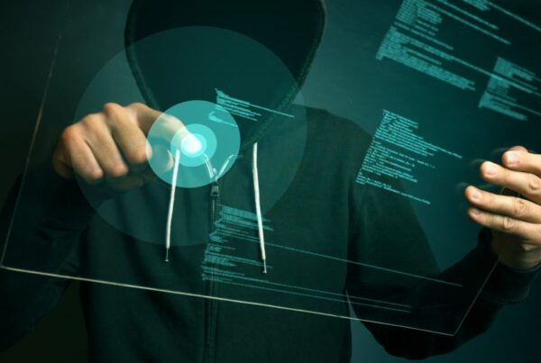 mystery person tinkering with a hologram screen